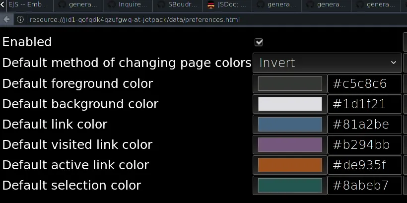 dark background light text settings