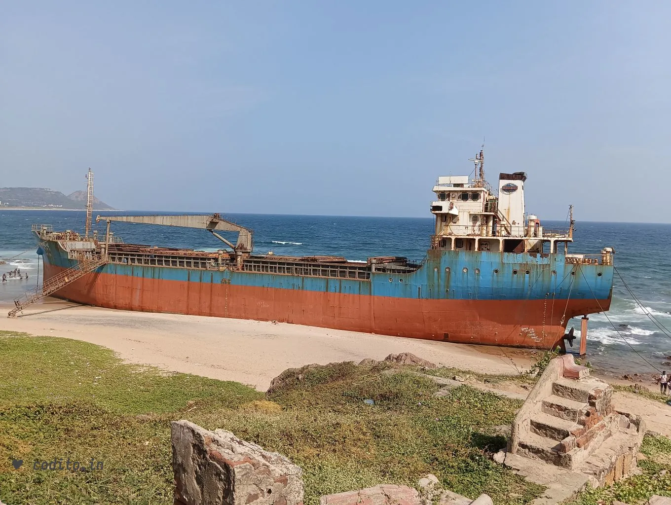 Ship parked near Tenneti Beach